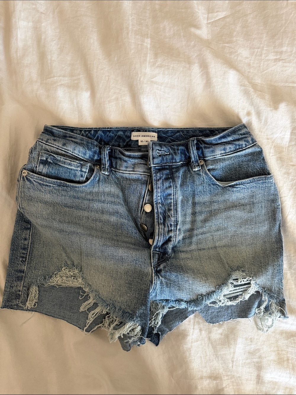 Good American Distressed Denim Shorts